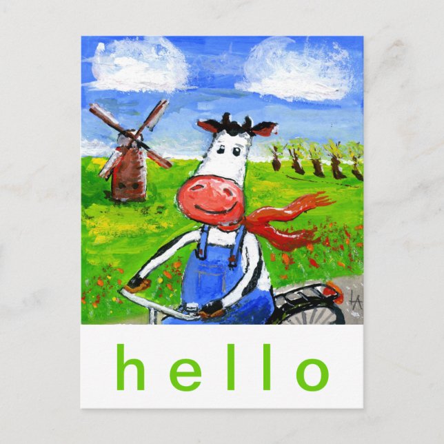 Cartão Postal Vaca de bicicleta (Frente)