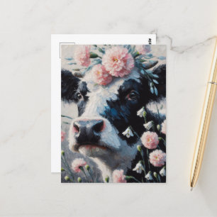 Cartão Postal Vaca de Holstein em Pintura de Fazendas