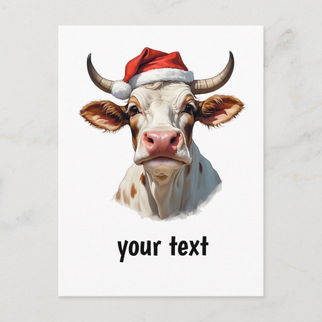 Cartão Postal vaca de natal engraçada com seu texto (Frente)