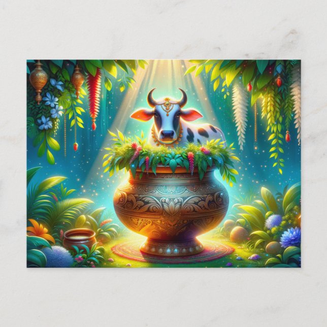 Cartão Postal Vaca decorada no Pote de Portugal (Frente)