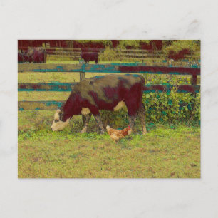 Cartão Postal Vaca e Galinha dos Amigos do Barnyard