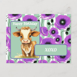 Cartão Postal Vaca e Papoulas XOXO Feliz Aniversário