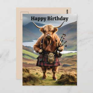 Cartão Postal Vaca Engraçada Em Highland Com Bagpipe Cartaz De A