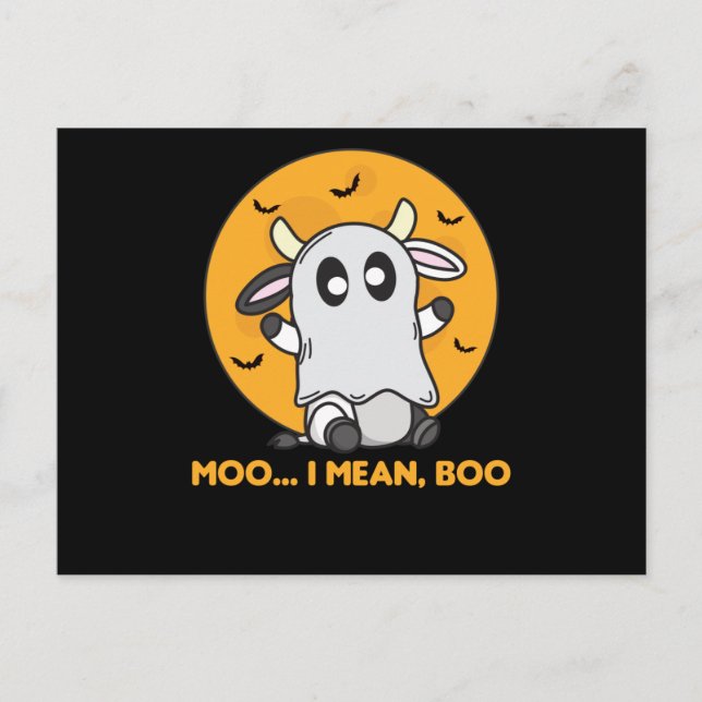 Cartão Postal Vaca Fantasma Cute Kawaii Halloween Moo Eu Quero D (Frente)