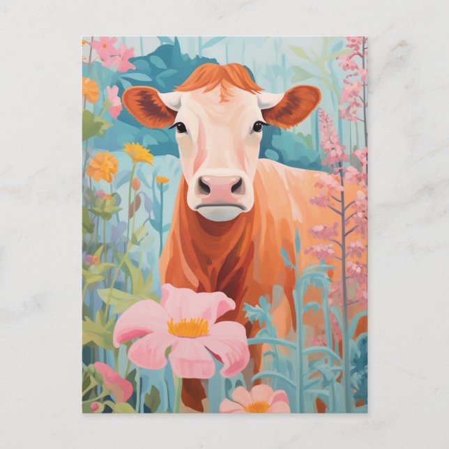 Cartão Postal Vaca Fofa e Feliz (Frente)