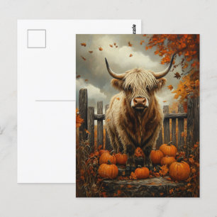 Cartão Postal Vaca Highland no Pumpkin Patch