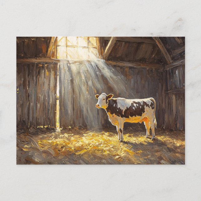 Cartão Postal Vaca leiteira em uma Fazenda russa do celeiro (Frente)