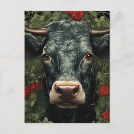 Cartão Postal Vaca nas Flores Vermelhas