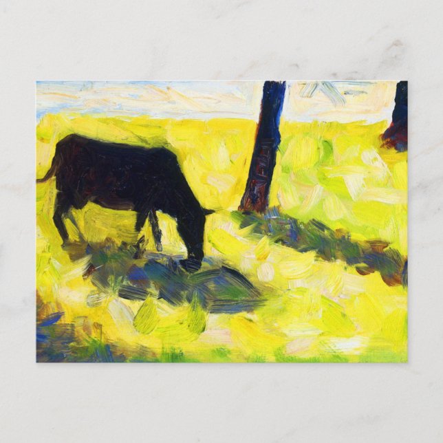 Cartão Postal Vaca Negra em campo por Georges Seurat (Frente)