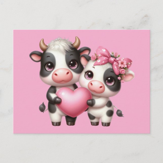 Cartão Postal Vacas bonitas Coração Rosa (Frente)