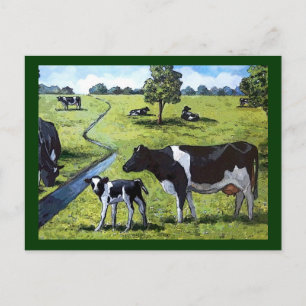 Cartão Postal VACAS DE HOLSTEIN EM PASTAGEM: Arte Pintada À Mã