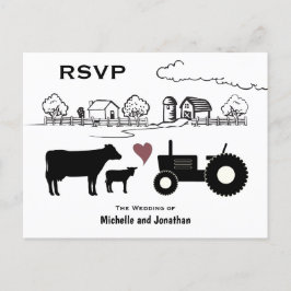 Cartão Postal Vacas e Trator Fazenda Casamento RSVP