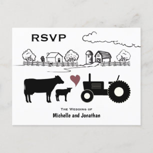 Cartão Postal Vacas e Trator Fazenda Casamento RSVP
