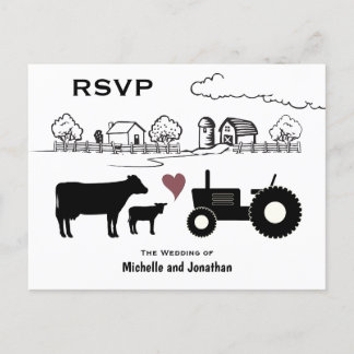 Cartão Postal Vacas e Trator Fazenda Casamento RSVP