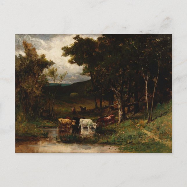 Cartão Postal Vacas Em Stream Perto De Árvores - Edward Banister (Frente)