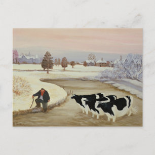 Cartão Postal Vacas em um rio de inverno