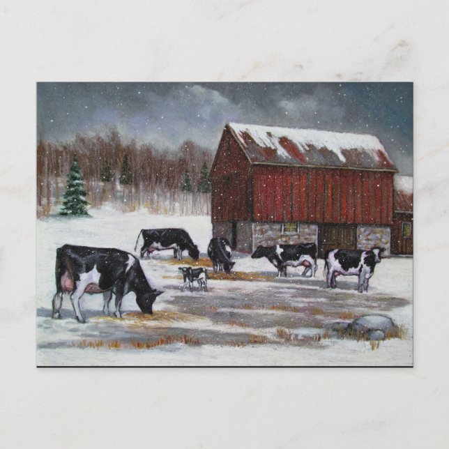 Cartão Postal Vacas no inverno, pintura original (Frente)