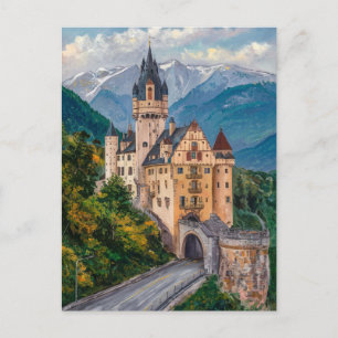 Cartão Postal Vaduz Castle Liechtenstein Watercolor Painting
