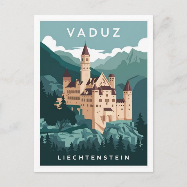Cartão Postal Vaduz Castle Viagens vintage de Liechtenstein (Frente)