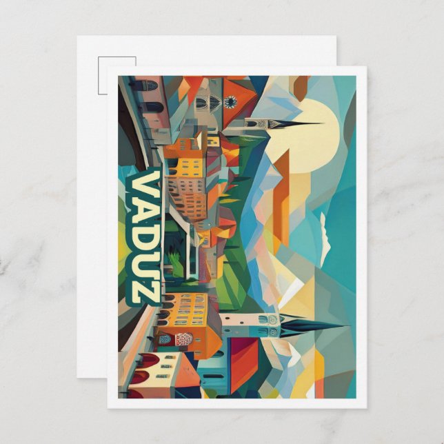 Cartão Postal Vaduz Liechtenstein Viagem artístico colorido (Frente/Verso)