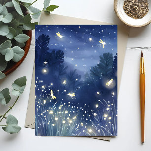 Cartão Postal Vaga-lumes à Noite Vaga-lume Azul Aquarela