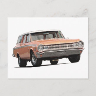 Cartão Postal Vagão azul da estação Dodge 1964.