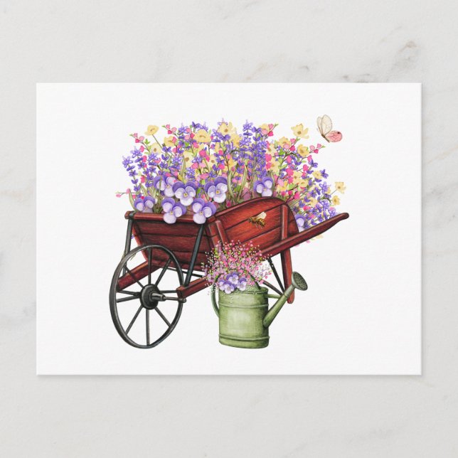 Cartão Postal Vagão de Cores Aquáticas, Água e Flores (Frente)