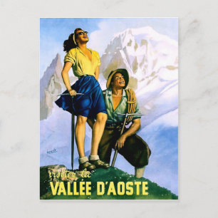 Cartão Postal Vale Aosta, casal de montanha.Viagens vintage