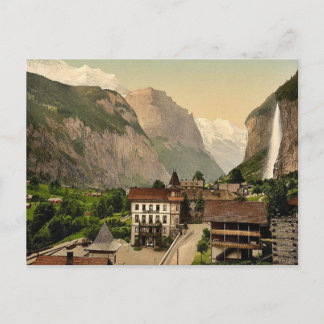 Cartão Postal Vale de Lauterbrunnen com Staubbach e Hotel Stei