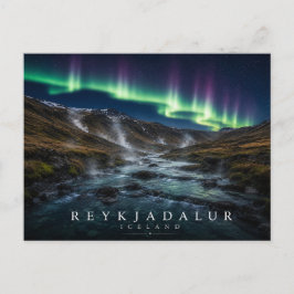 Cartão Postal Vale de Reykjadalur Rio Quente Aurora