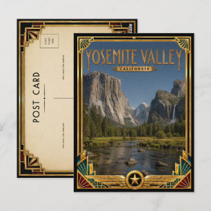 Cartão Postal Vale de Yosemite Califórnia Arte Deco Dourado Vint