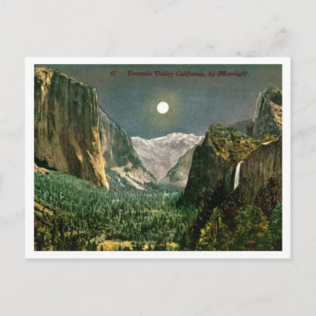 Cartão Postal Vale de Yosemite pela Lua desde 1910 (Frente)