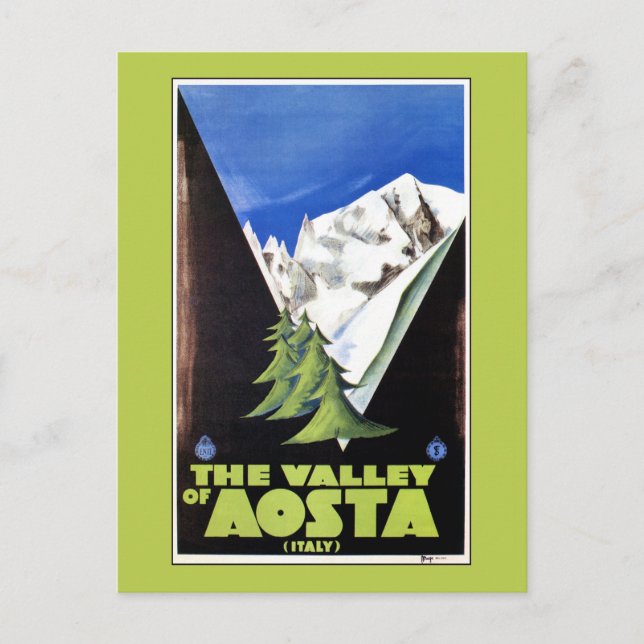 Cartão Postal Vale do poster de viagens dos Alpes de Aosta Itáli (Frente)
