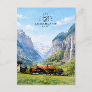 Cartão Postal Vale Lauterbrunnen Suíça Aquarela