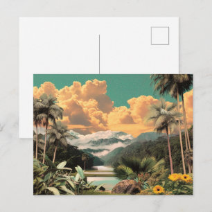 Cartão Postal Vale Tropical Surrealista Com Palmeiras
