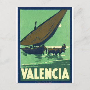 Cartão Postal Valência, Espanha, barco de pesca no mar, colheita