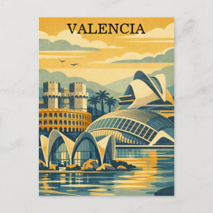 Cartão Postal Valência Espanha Vintage - Colorido Minimalista