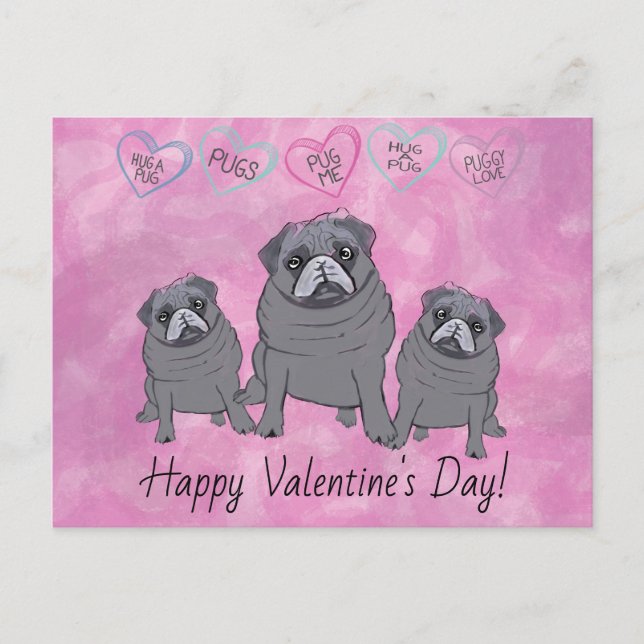Cartão Postal Valentine do Pug Engraçado (Frente)