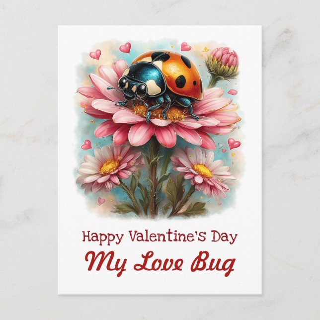 Cartão Postal  Valentine Love Bug on Blossoms Rose (Frente)