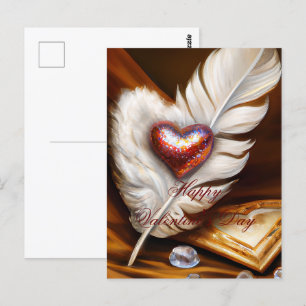 Cartão Postal Valentine rústico de pena e coração
