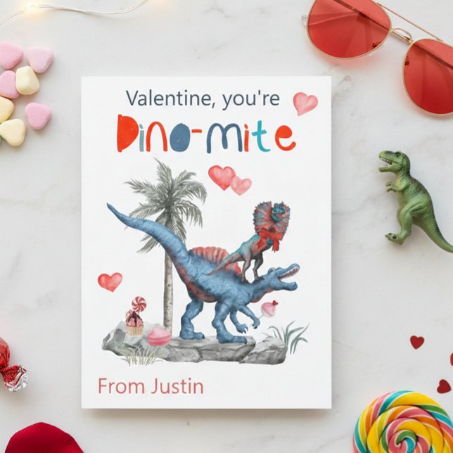 Cartão Postal Valentine Você é Dino-mite Dinosaur Sala de Aula (Criador carregado)