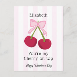 Cartão Postal Valentine's Day Cherry on Top Coquette Stripes