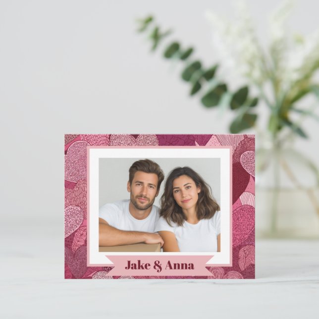 Cartão Postal Valentine's Day Couple Card | Custom Photo (Em pé/Frente)