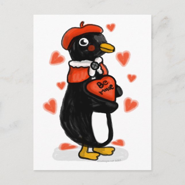 Cartão Postal Valentine's Day Parisian Penguin (Frente)