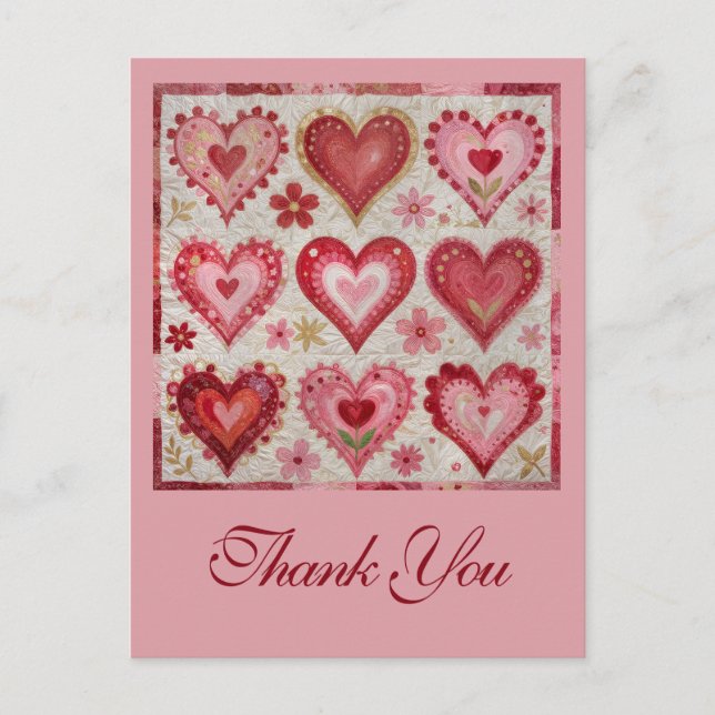 Cartão Postal Valentine's Day Themed Quilting Pattern Patchwork (Frente)
