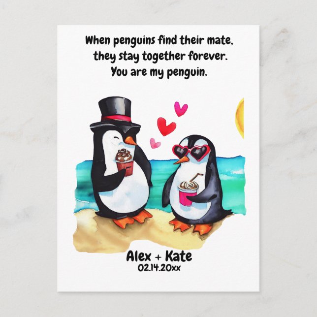 Cartão Postal Valentines do Pinguim  (Frente)