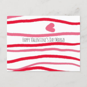 Cartão Postal Valentines Stripes e Coração Pintados