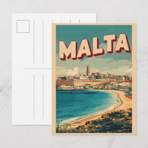 Cartão Postal Valletta Vintage, Malta lembranças de viagem e pre