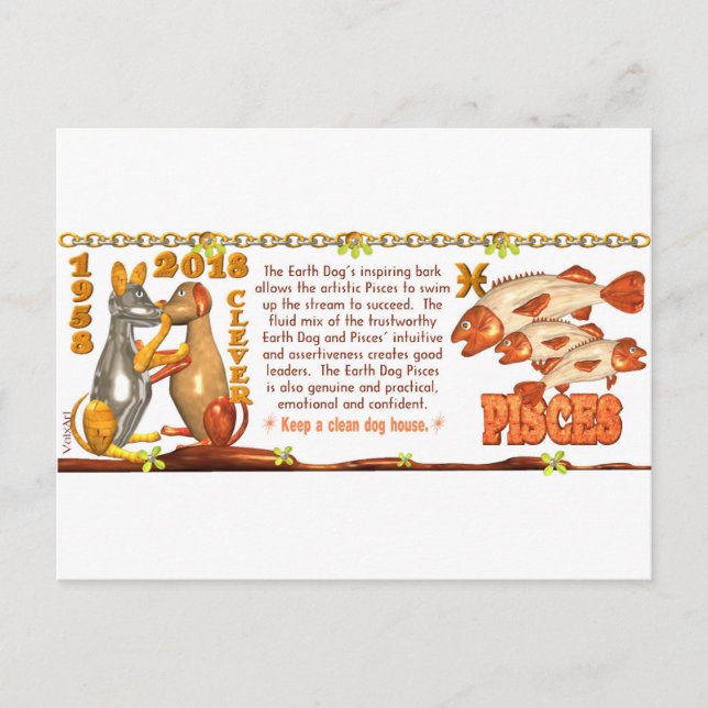Cartão Postal ValxArt Zodiac Earth Dog nascer 1958 2018 (Frente)