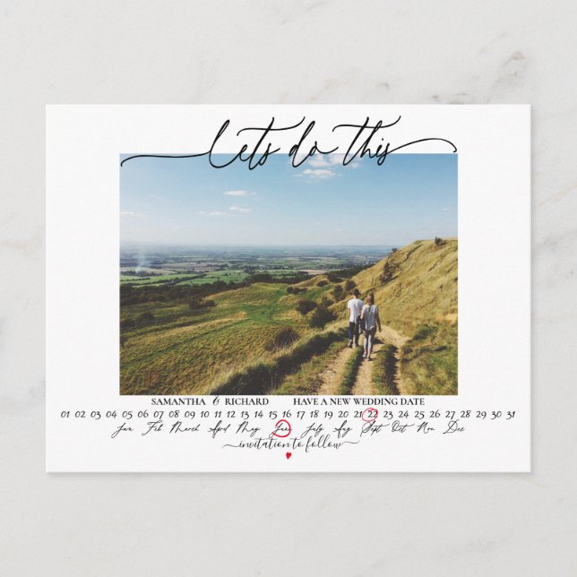 Cartão Postal Vamos Fazer Esta Mudança de Casamento de Data (Frente)